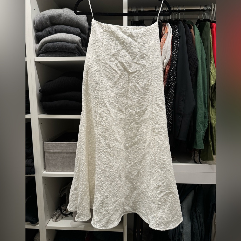 ANNA QUAN WHITE BOUCLE MIDI SKIRT